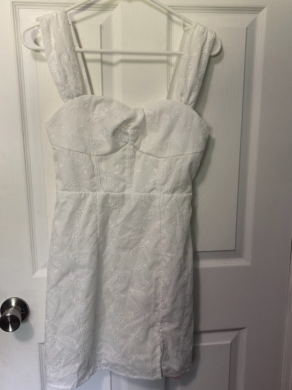 SHEIN White Eyelet Square-Neck Mini Dress